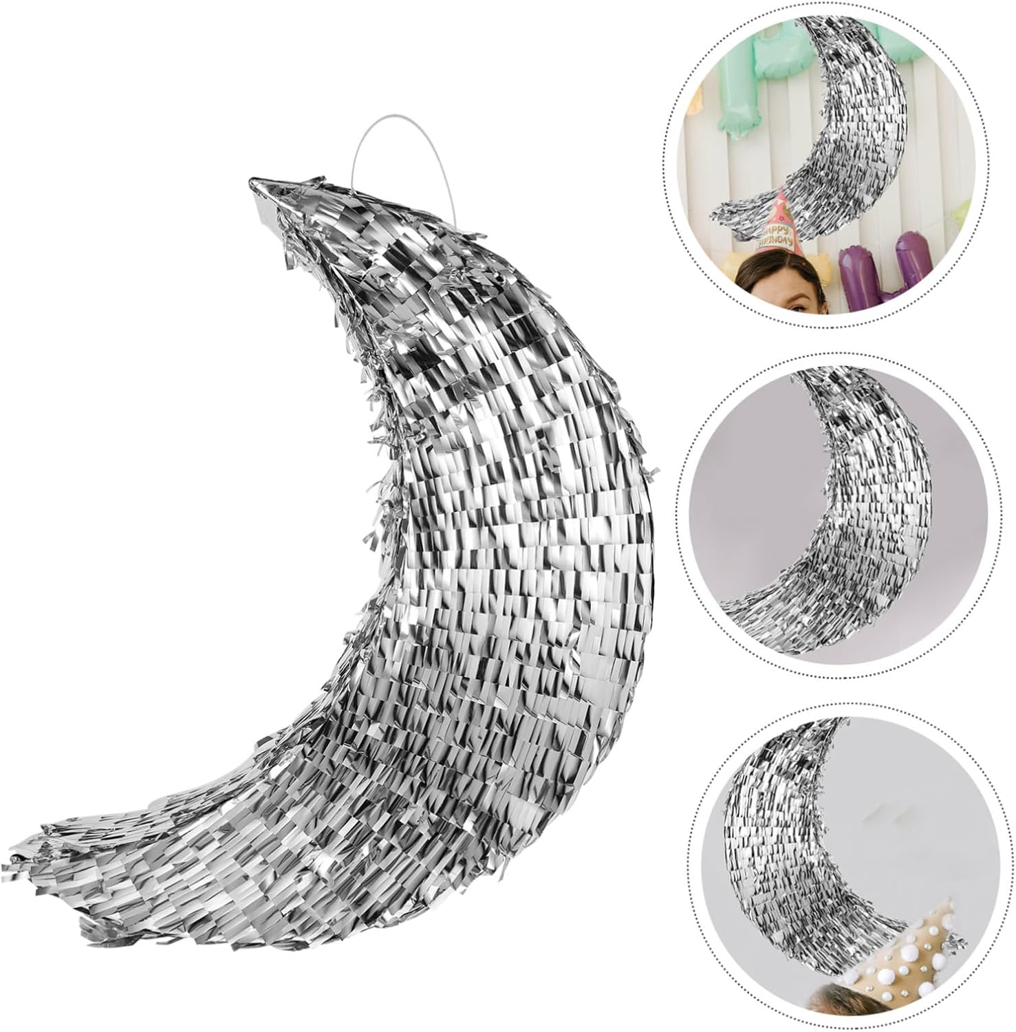Moon Shaped Party Pinata Decor Large Silver Moon Pinata Pendant Hanging Holiday Birthday Celebration Prop Indoor Outdoor Fiesta Accessory