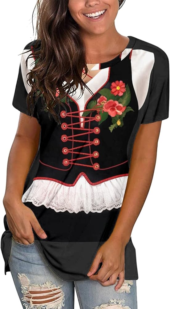 Women's Oktoberfest T-Shirt - Bavarian Beer Festival Themed Casual Short Sleeve Tee