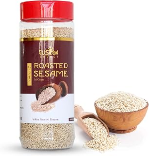 FusionSelect Roasted White Sesame Seeds - Toasted Crunchy Nutty Flavor for Sushi, Salads, Soups, Noodles & Global Cuisines - 8oz Bottle