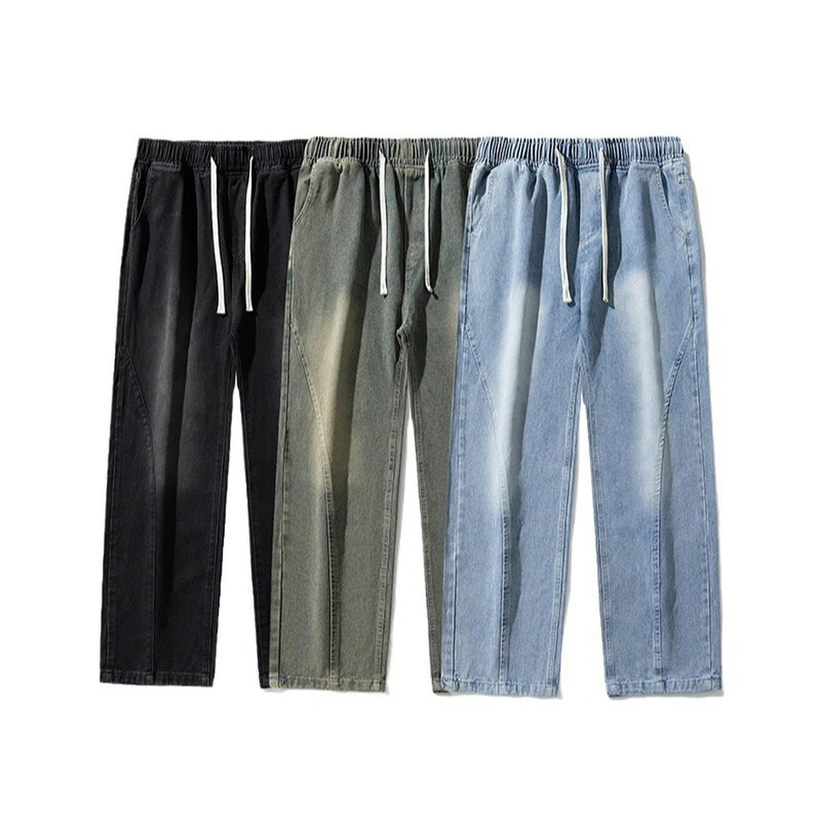 Jeans Uomo Primavera Pantaloni Larghi Drappeggiati Basic Pantaloni Larghi Dritti - Azzurro - L
