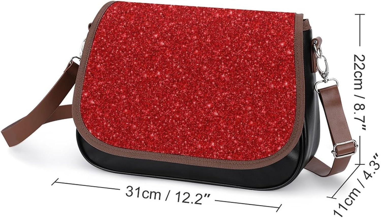 Red GlitterWomen's Faux Leather Crossbody Bag, Waterproof Wrinkle-Resistant Shoulder Bag with Detachable Strap, Large Capacity Casual Handbag, Fashion Daily Purse for Shopping Work Dating, Ideal Gift