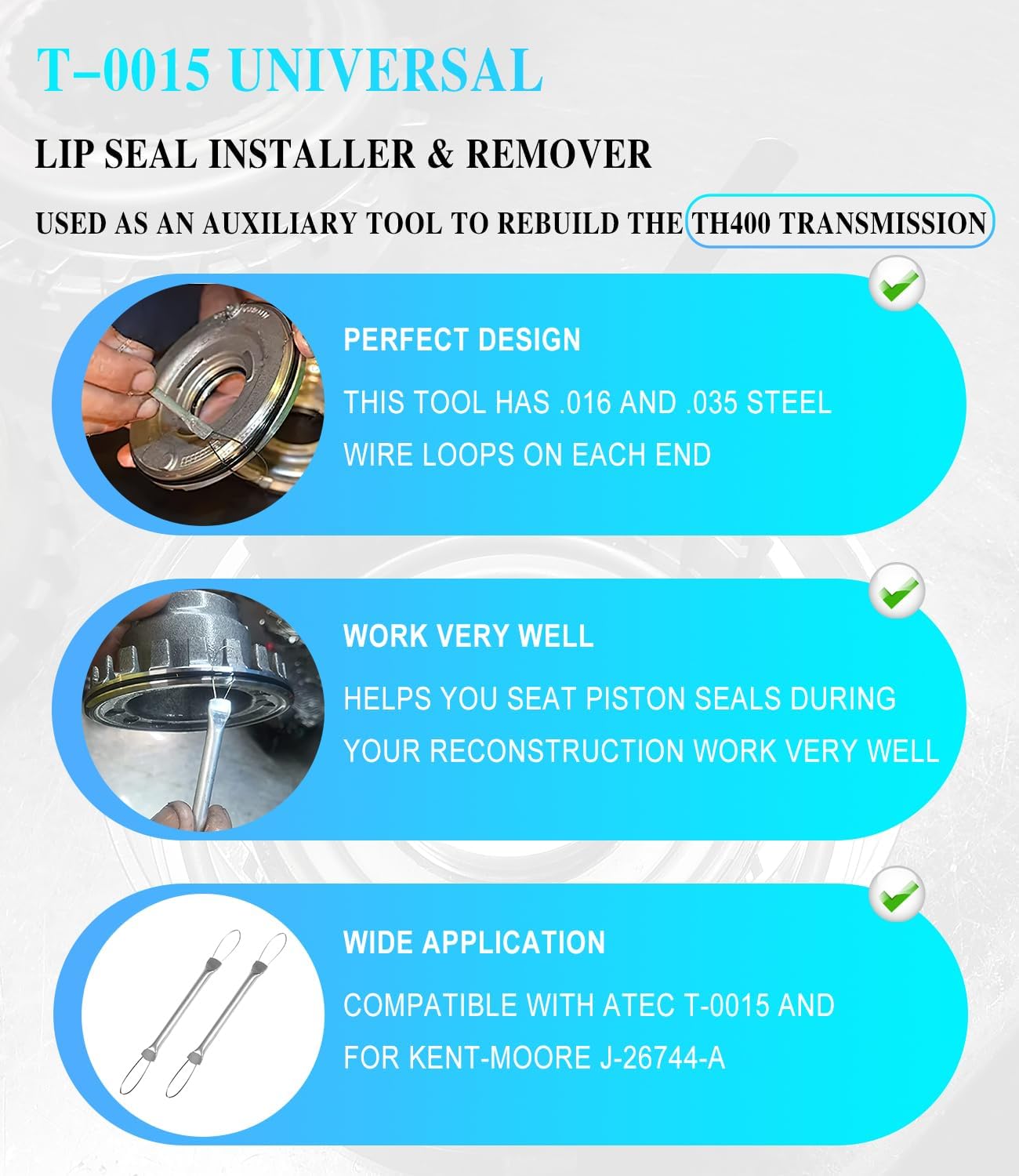 2PCS J-26744-A Universal Lip Seal Installer & Remover Compatible with Atec T-0015 and for Kent-Moore J-26744-A Used as an Auxiliary Tool to Rebuild TH400 Transmissions