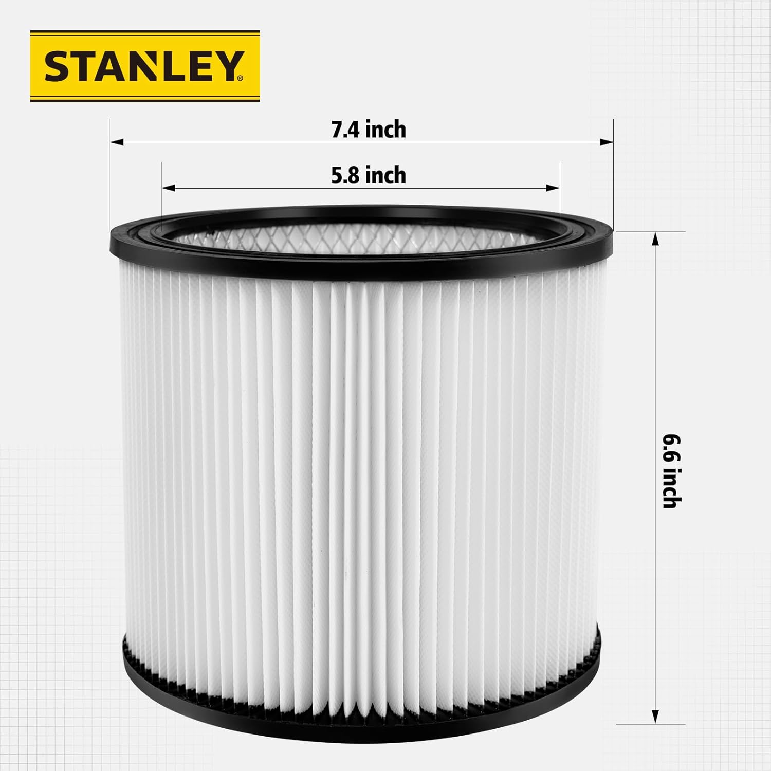 Stanley 08-2501 High Efficiency Shop Vac Filters, Replacement Cartridge Filter Fit for Most 5-18 Gallon Wet Dry Vacuum Cleaners, Shop Vacuum Wet and Dry Accessories Replacement Parts, 08-2501
