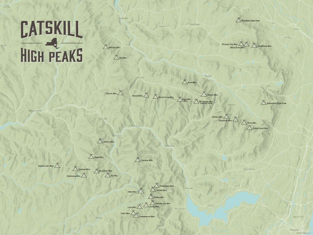 Catskill High Peaks Checklist 18×24 Poster (Sage)