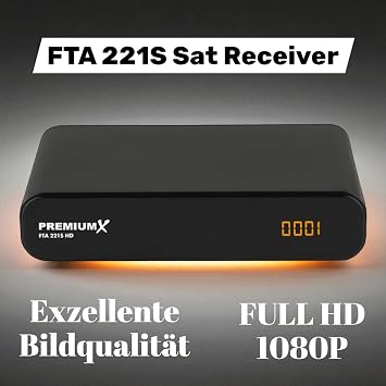 Premium X HD 221S Satellite Receiver - DVB-S2 FTA Digital Satellite Receiver Unicable Compact HDMI & SCART USB Media Player Compact Pre-Installed German Transmitters