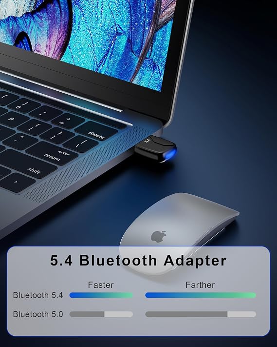 Bluetooth Dongle for PC 5.4 Bluetooth Adapter 20M Range USB Adapter for PC, Plug and Play USB Dongle Free Diver for Laptop Headphones Keyboard Mouse Windows 11/10/8.1