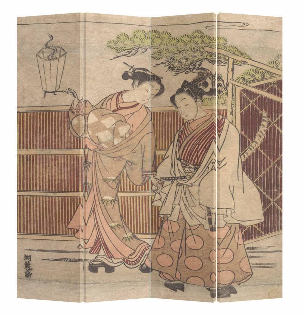 Fine Asianliving Paravent Interieur Séparateur de Pièces L120xH180cm Cloison de Séparation Amovible Japonai Oriental Chinoi Paravent Toile imprimé Deco Paravent des Deux Côtés Toile Diviseur