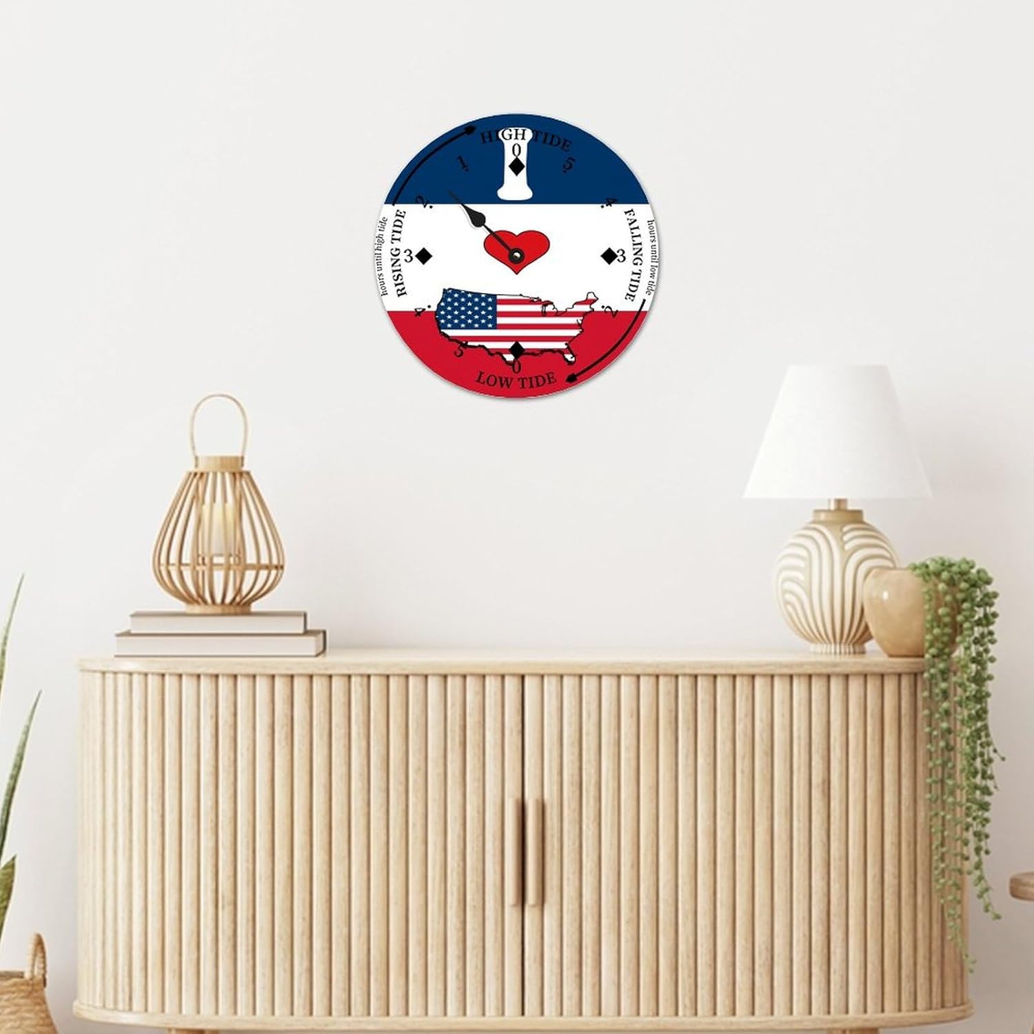 Cheyan United Statesof America Flags Farmhouse Wood Tidal Clock Nautical Moon East Coast Ocean Time High and Low Tide Wooden Clock Decoration for Beach House Home Sailing Gifts for Fisherman 12x12 in