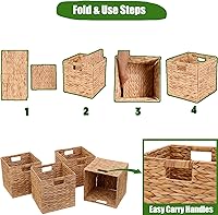 Vista 3 de Storage Baskets 11x11inch Cube Baskets 4 pcs Baskets,Foldable Handwoven Water Hyacinth Laundry Organizer,Cube Storage Baskets