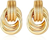 BeautyforYou 14K Gold Plated Chunky Knot Drop Earrings for Women - Mixed Gold Silver Dangle Statement Jewelry