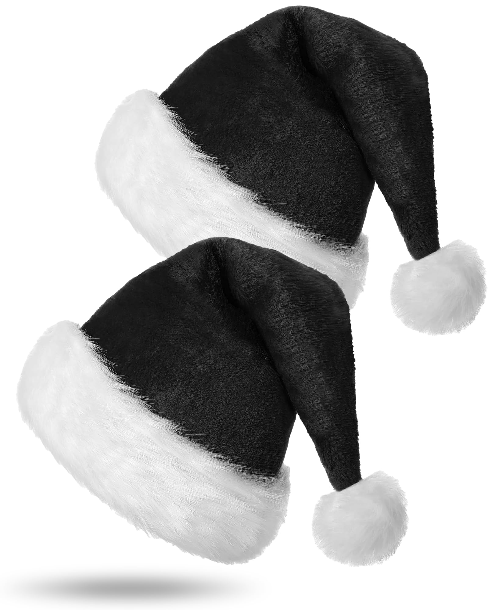 Asekonc 2 Pack Black Santa Hat - Adults Deluxe Black and White Xmas Hat for Black Christmas Theme New Year Festive Holiday Party Supplies
