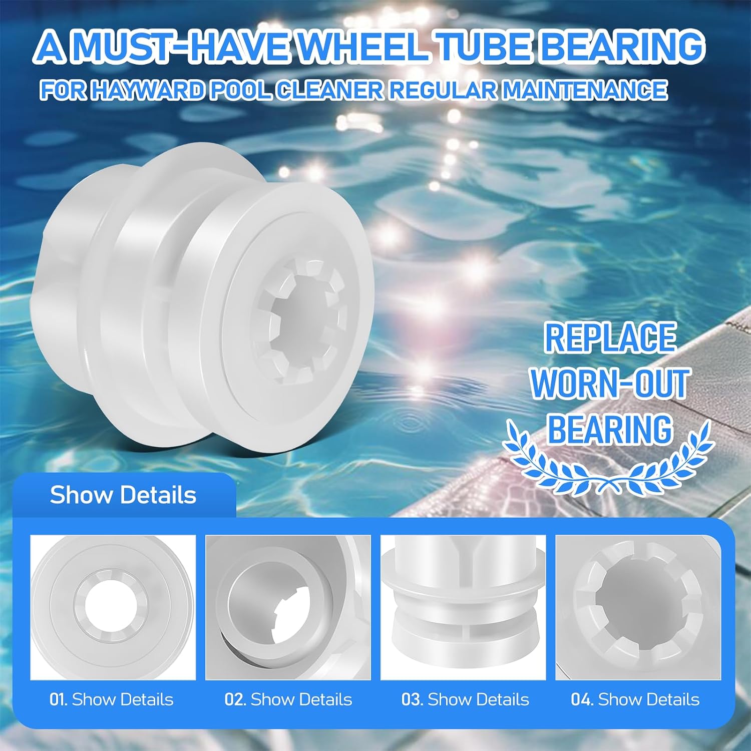 Camoo Replacement Pool Robotic Cleaner Wheel Tube Bearing RCX26005 RCX26005S, for Hayward TigerShark, QC & Plus Robotic Pool Cleaners