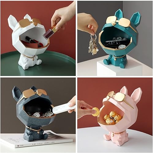 Miniatura 5 de Zyqixluk Estatua de perro de boca grande y grande, escultura de resina de bulldog, caja de almacenamiento de joyas para el hogar, esculturas de