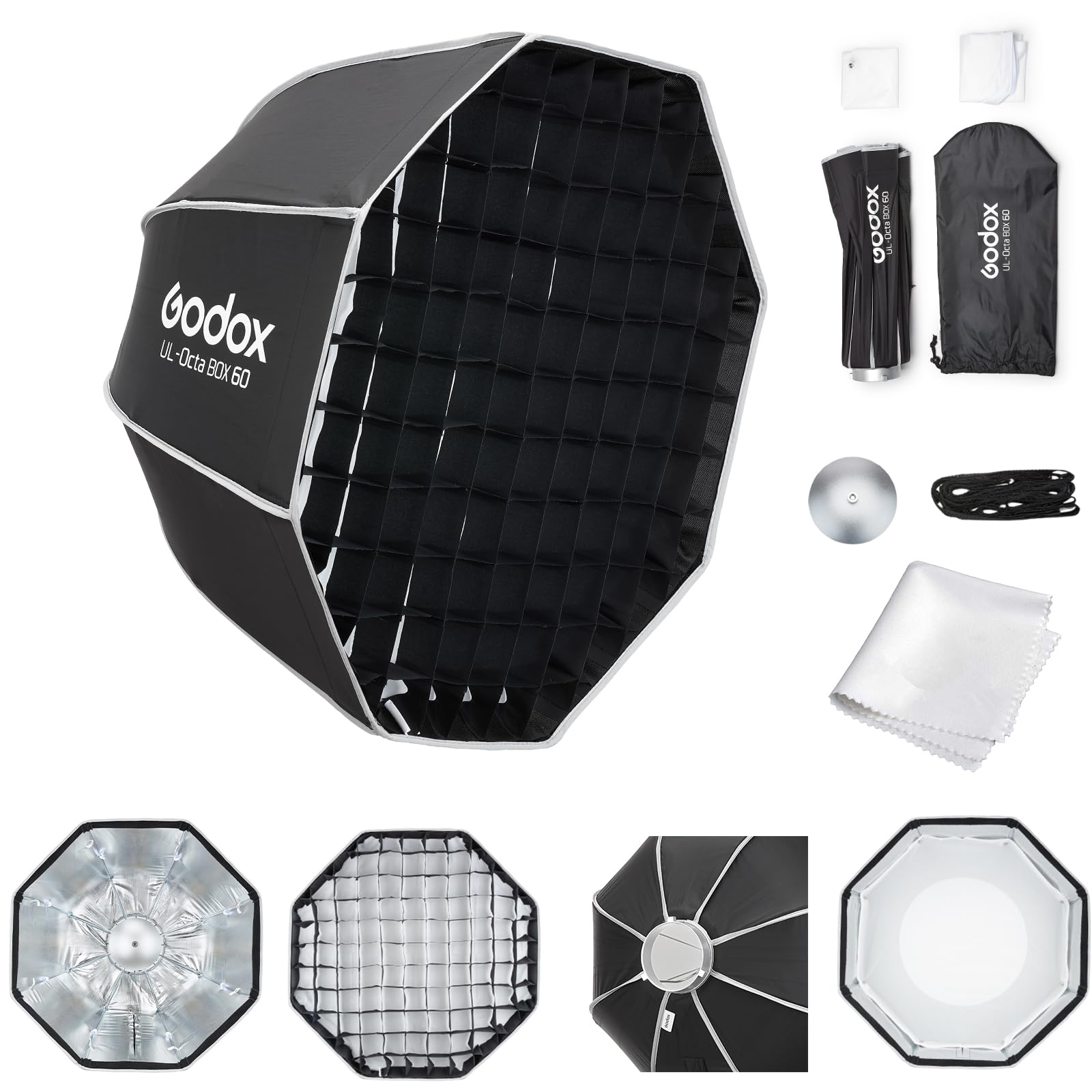 Godox Godox Boîte à lumière octogonale à dégagement rapide avec support Bowens et diffuseurs avant et intérieurs amovibles pour photographie, diffusion en direct, portrait
