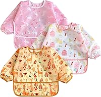 Vista 8 de PandaEar Paquete de 3 baberos de manga larga Babero impermeable de manga completa para bebés de 6 a 36 meses