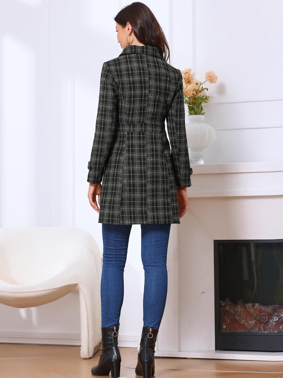 Classic Plaid Pea Coat: Back View