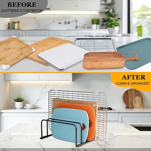 Miniatura 4 de Estante organizador de tablas de cortar de 5 ranuras, almacenamiento de cocina que ahorra espacio para tablas de cortar, utensilios para hornear y