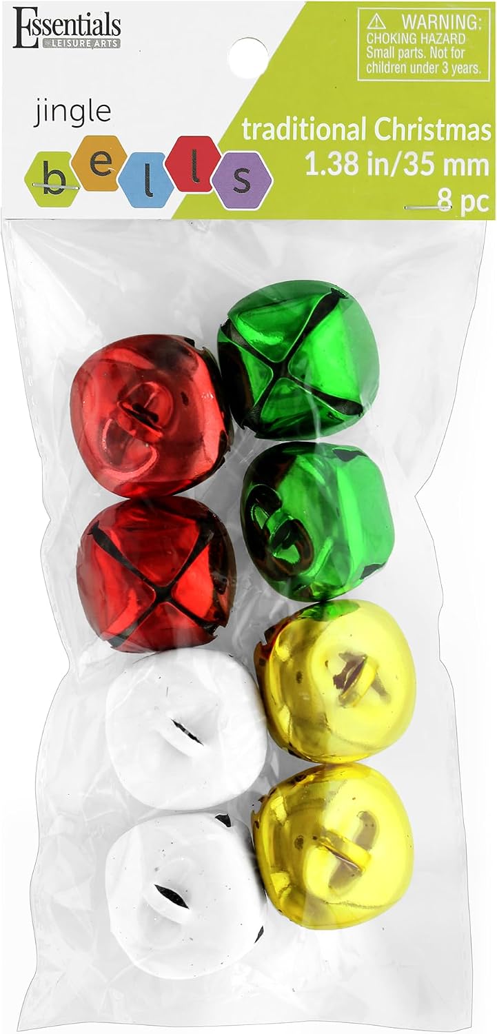 Essentials By Leisure Arts Jingle Bells 35mm Traditional Christmas 8pc - 1.4in Craft Bells for Holiday Decorations, Jewelry, Ornaments, Costumes, Cards, and DIY Projects