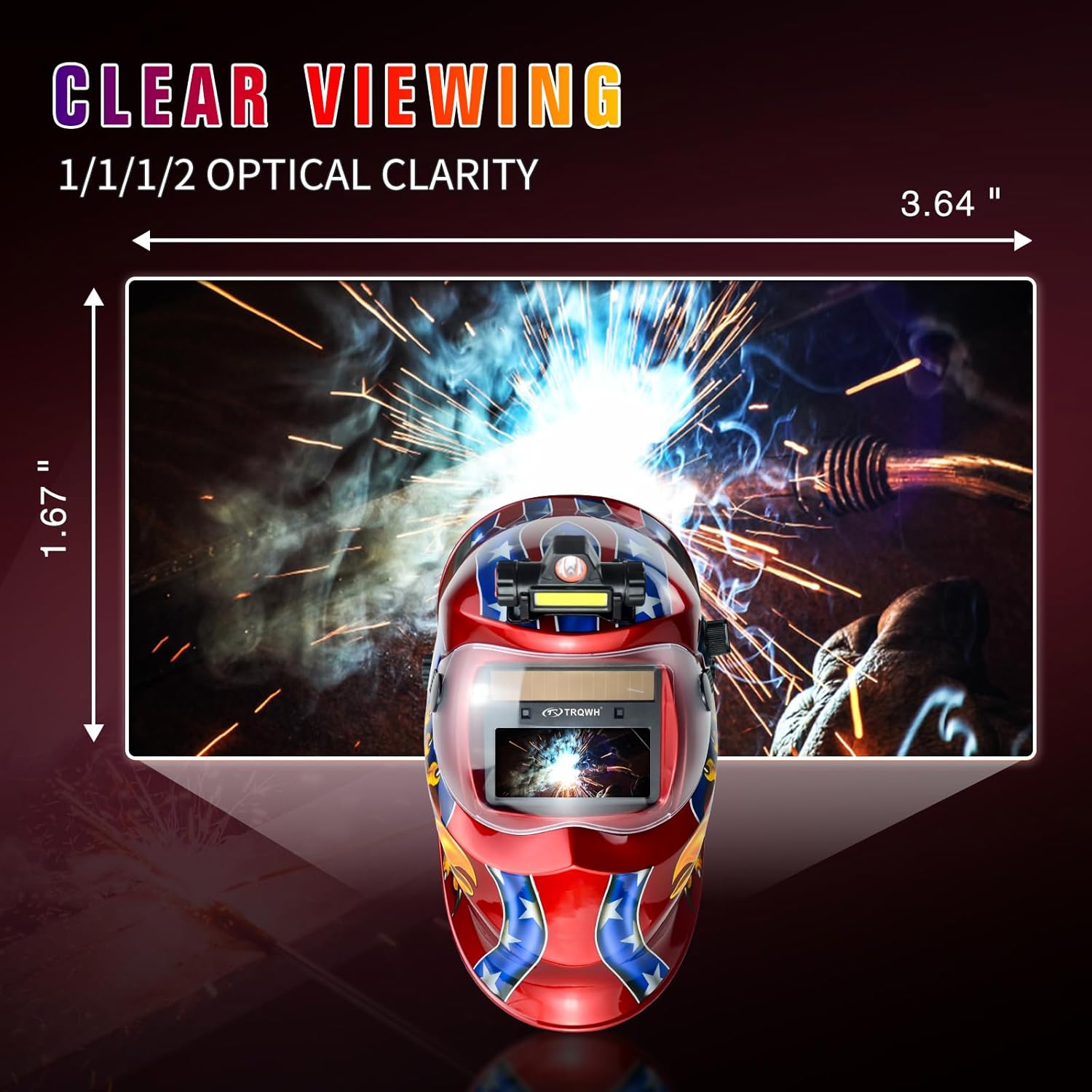 TRQWH Auto Darkening Welding Helmet with Light Solar Powered True Color Welding Hood 2 Arc Sensor Wide Shade 9-13 Welding Mask with Extra Grinding Mode Weld Helmet (Red-Eagle)