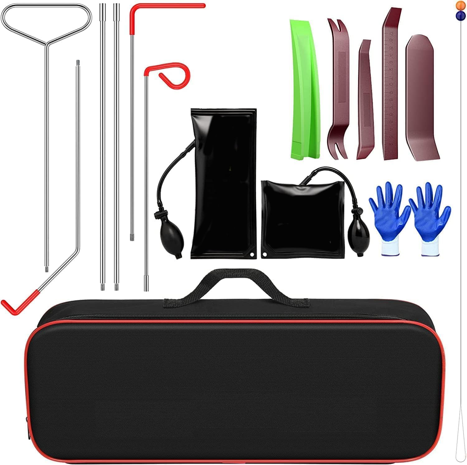 – Professional Car Tool Set 16 Pieces with Long Handle, Air Wedge Pump, Trackless Wedge, Gloves, Essential Car Tool for Emergencies