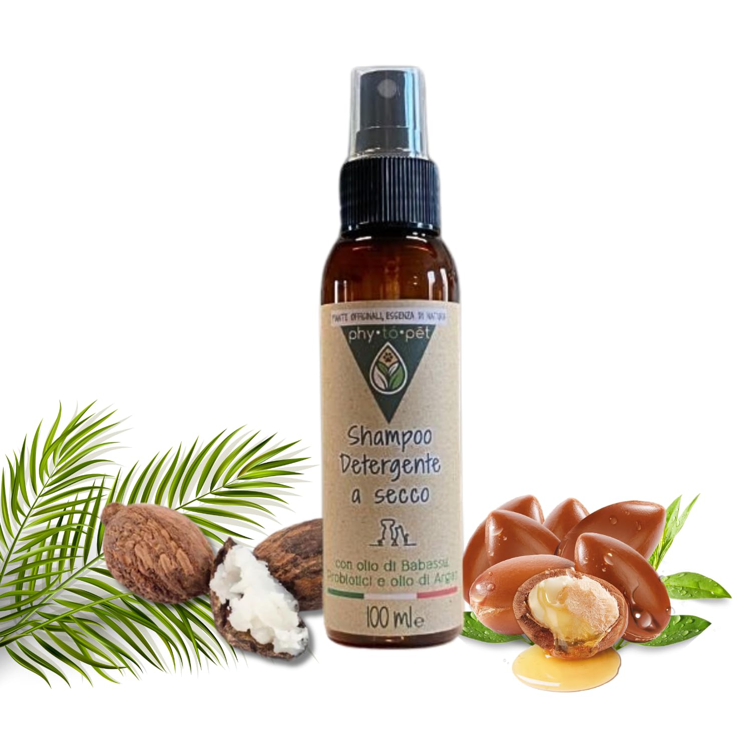 phy to pet | Shampoo Secco Detergente per Cani o Gatti senza Risciacquo - Formula Idratante e Igienizzante Elimina Odori da Manto e Zampe del Cane - 100 ml