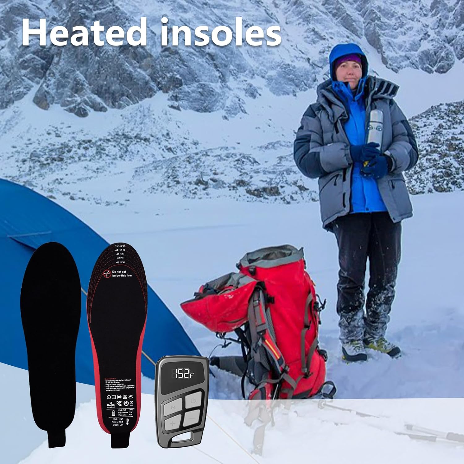 充電式ヒーターインソール 3500Mah, 耐久性のある温熱インサート リモコン付き 3段階調整可能 温熱機能, バイク フィッシン