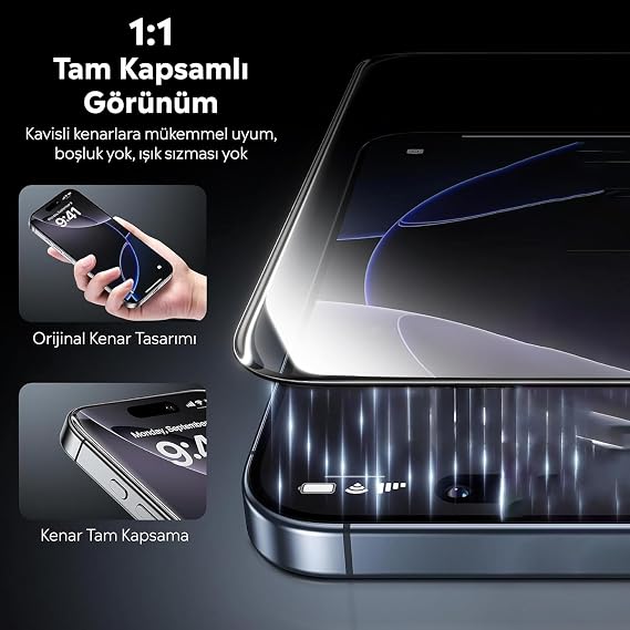 Babilden iPhone 18 Pro Max İle Uyumlu Ekran Koruyucu Uçtan Kenara Tam Kapsama Dayanıklı Temperli Kırılmaz Cam Koruma