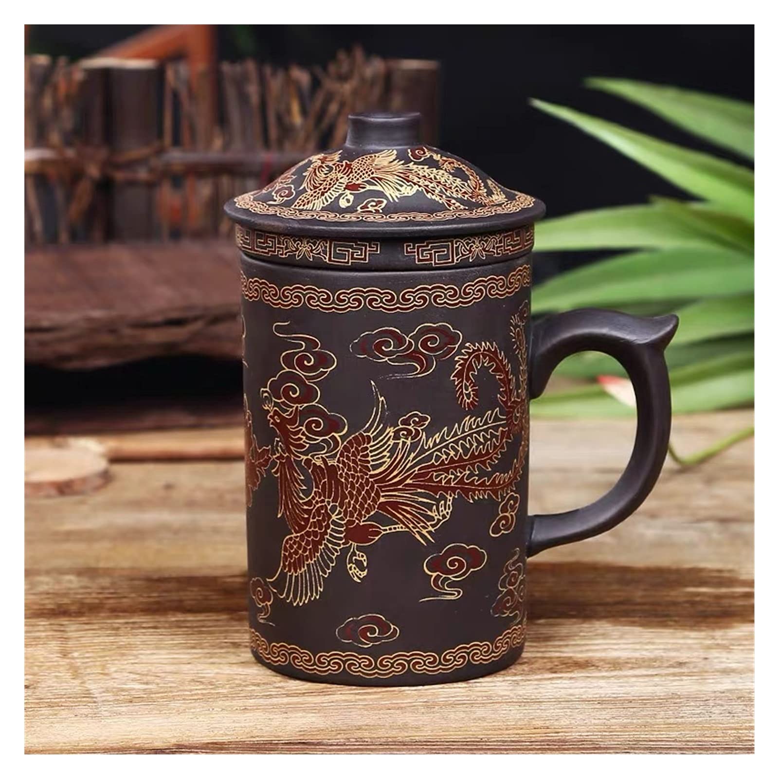 YINHAOYixing handmade hand painted beauty dragon purple clay tea cup with lid and infuser office tea cup ceramic water cup articles and equipment for water, coffee, tea (Colore : D)