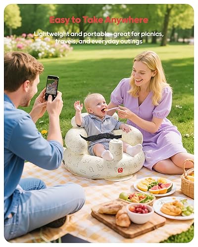 Miniatura 2 de QPAU Asiento de bebé inflable con arnés de seguridad para bebés de 3 meses en adelante, asientos de piso de bebé para sentarse, asientos de bebé