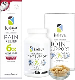 Kalaya 6X Pain Relief Arnica Cream with Massager and 7X Joint Support Supplement for Joints, Bone Health and Muscle Support
