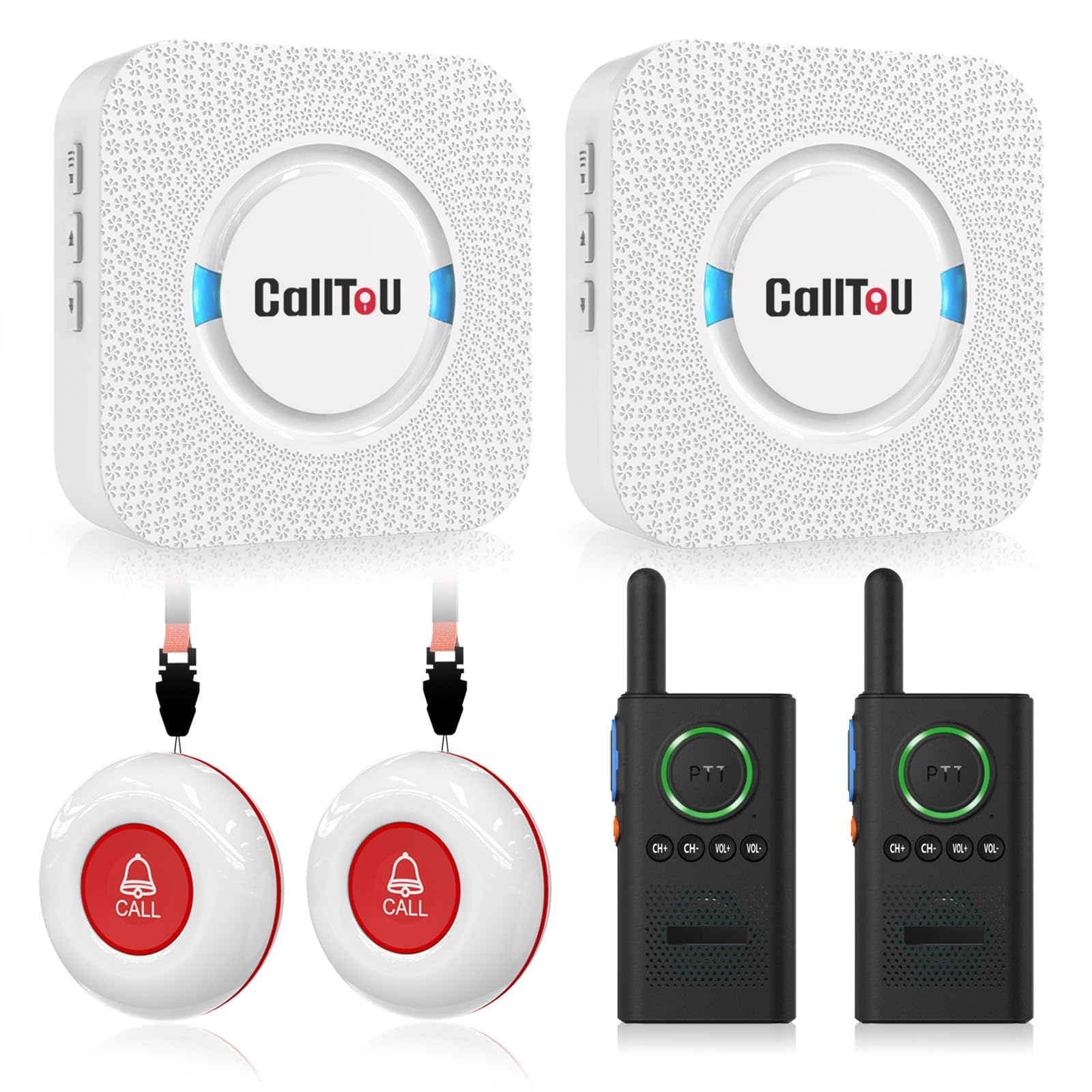 CallToU Caregiver Pager Wireless Alert Button Home Intercom System Long Range 2 Way Radio for Elderly/Patient/Pregnant/Home/Office