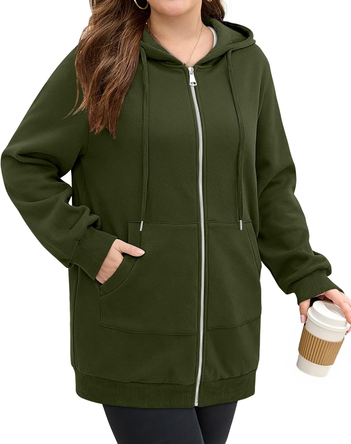 StunShow Womens Plus Size Hoodies Zip Up Oversized Y2k Drawstring Sweatshirt Casual 2025 Fleece Jacket with Pocket - Image 4
