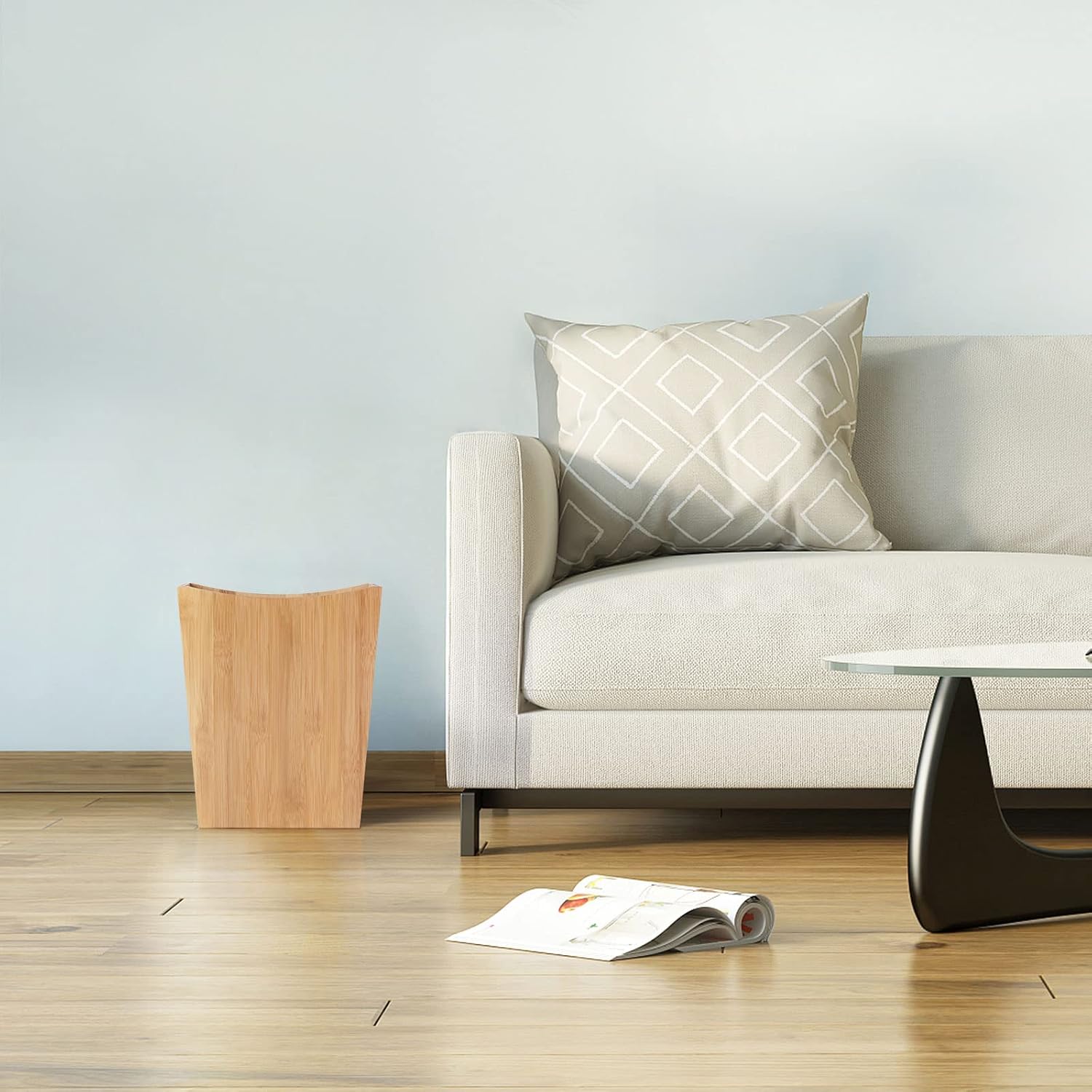 MOOACE Small Trash Can, Bamboo Bathroom Trash Can, Office Waste Basket, Rectangular Garbage Can with Handle, Decorative Natural Trash Recycling Bin for Bedroom Living Room Kitchen 2 Gallon