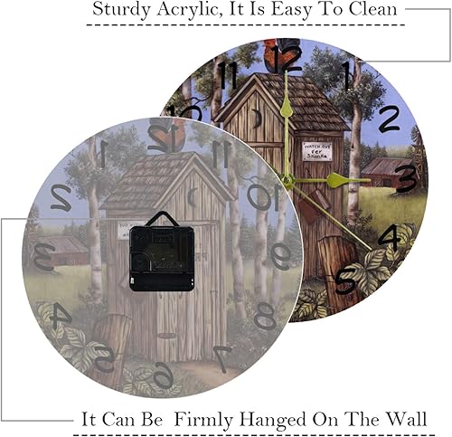 Miniatura 3 de LORVIES Outhouse Rooster Stood on The House Silent Non Ticking Acrylic Decorative Reloj redondo de 10 pulgadas para el hogar, oficina, escuela