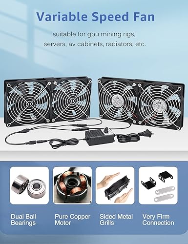 Miniatura 2 de GDSTIME Big Airflow 4X 120mm Fans with 100V-240V AC Powered Speed Controller for DIY GPU Mining Rig Server Racks AV Cabinets TVs Routers Cooling