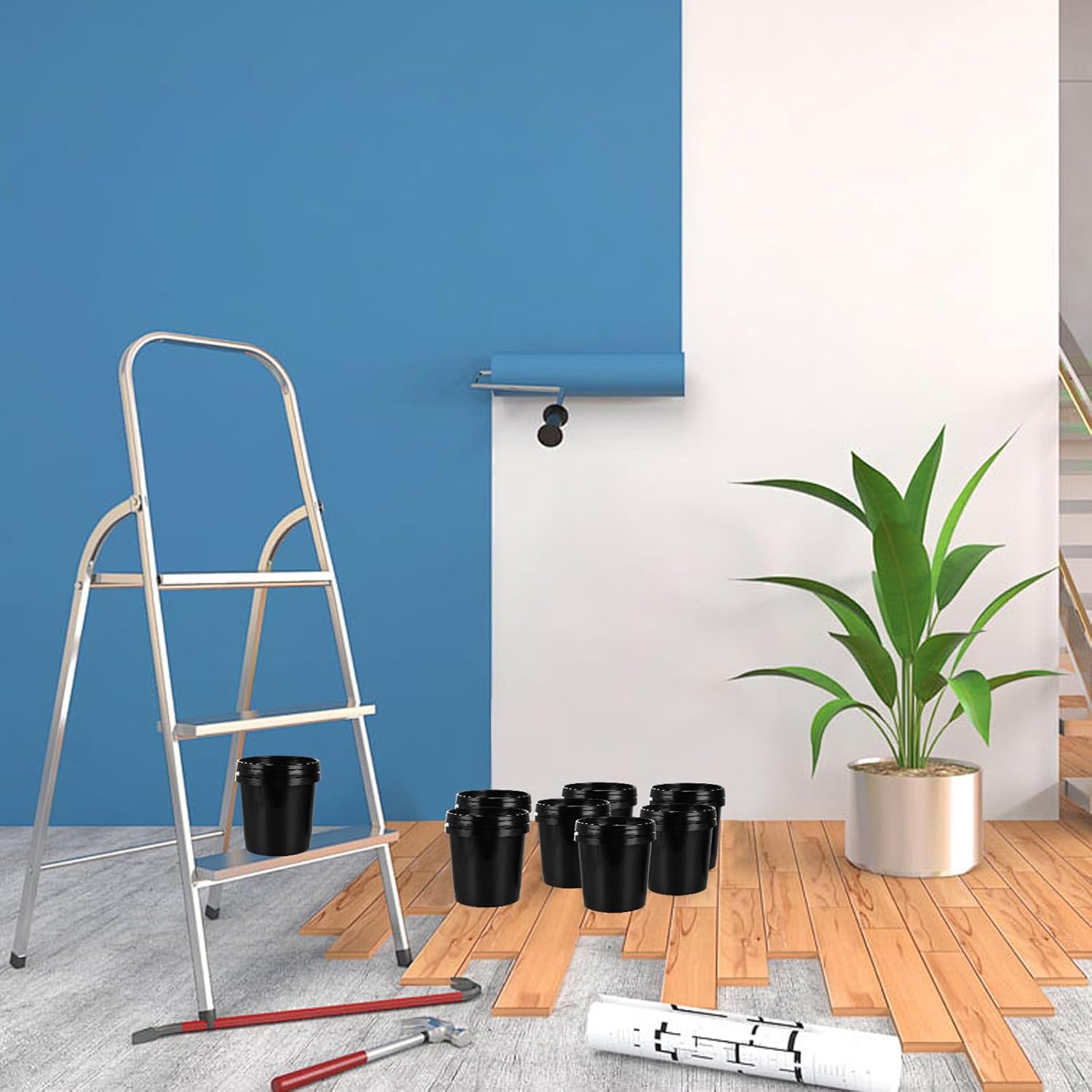 8 Pack Small Paint Bucket for Painting Touch Up Paint Containers with Lids 1 Quart Paint Cans 2 Pint Plastic Paint Storage Containers Empty Paint Cans Hand Held Paint Pail for Leftover Paint - Image 7