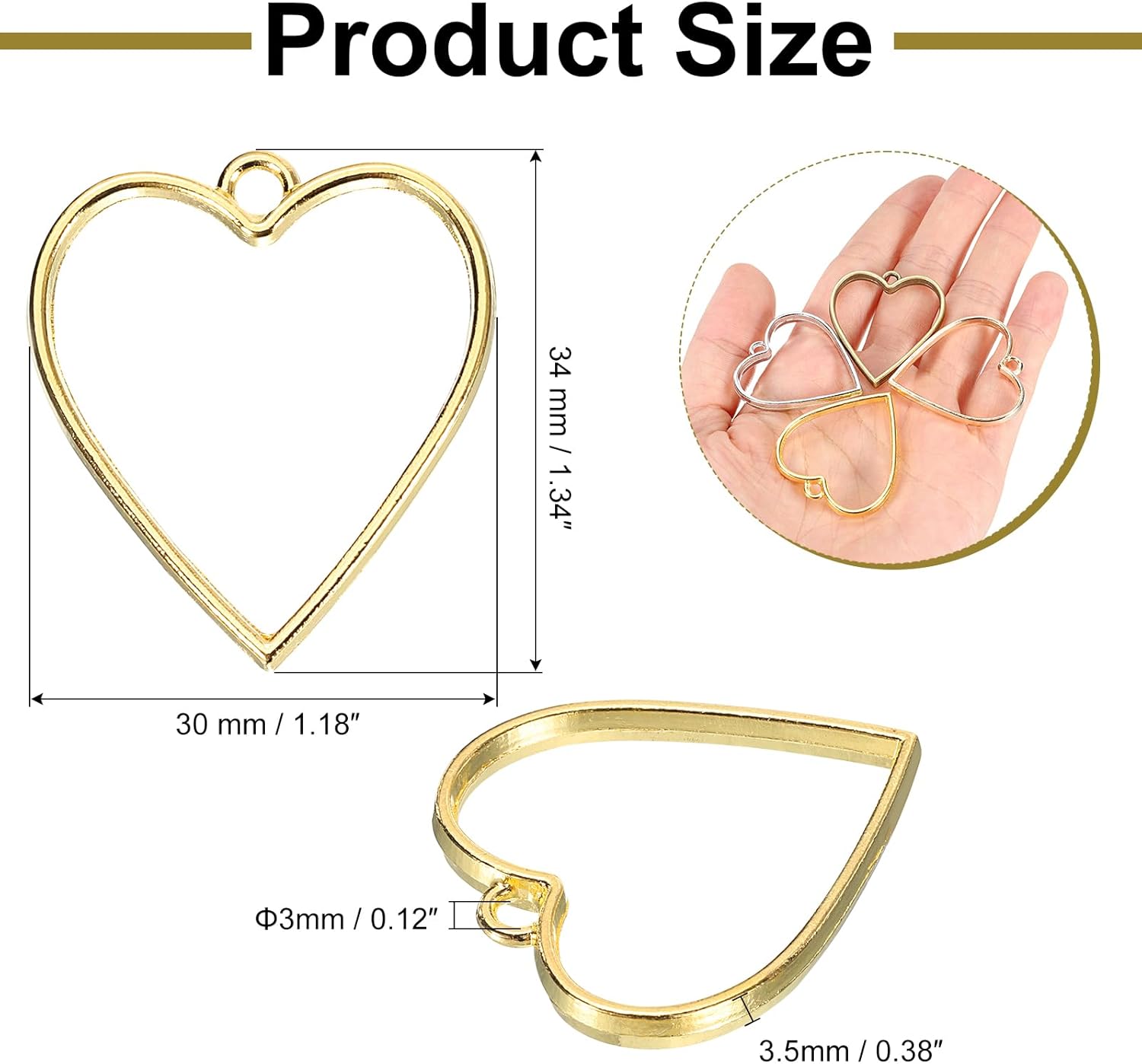 uxcell 60Pcs Alloy Open Bezel Pendants, Heart Hollow Frame Pendant Geometric Open Back Frame Pendant for Resin Jewelry Making Earrings Necklace Bracelet DIY, Gold Tone - Image 2