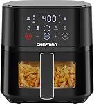 Chefman Air Fryer – 4QT Compact Fryer for Quick and Easy Meals, Hi-Fry Technology for Extra Crispiness, Easy View Window, Touch Controls with 4 Presets, Non-Stick and Dishwasher Safe Basket - Black