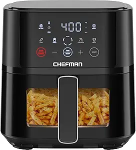 Chefman Air Fryer – 4 QT Compact Airfryer for Quick & Easy Meals, Features Hi-Fry Technology for Extra Crisp, Easy-View Window, Touch Controls with 4 Presets, Nonstick & Dishwasher Safe Basket - Black