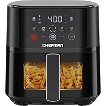 Chefman Air Fryer &ndash; 4 QT Compact Airfryer for Quick &amp; Easy Meals, Features Hi-Fry Technology for Extra Crisp, Easy-View Window, Touch Controls with 4 Presets, Nonstick &amp; Dishwasher Safe Basket - Black
