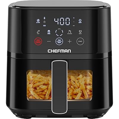 Chefman Air Fryer – 4 QT Compact Airfryer for Quick & Easy Meals in Minutes, Features Hi-Fry Technology for Extra Crisp, Touchscreen Controls with 4 Presets, Nonstick & Dishwasher Safe Basket - Black