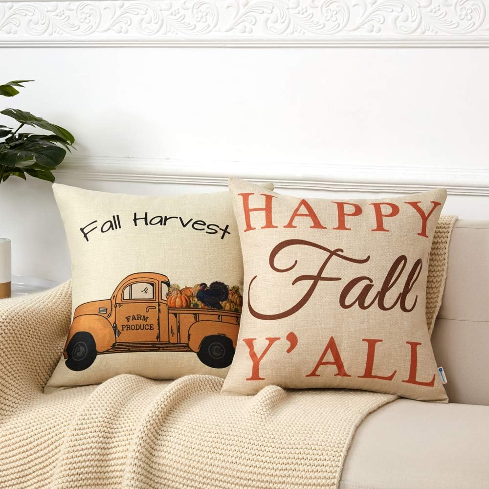Anickal Fall Pillow Covers 18x18 Inch for Fall Decor Set of 4 Autumn Harvest Pumpkin Theme Farmhouse Decorative Throw Pillow Covers for Sofa Couch Home Decoration