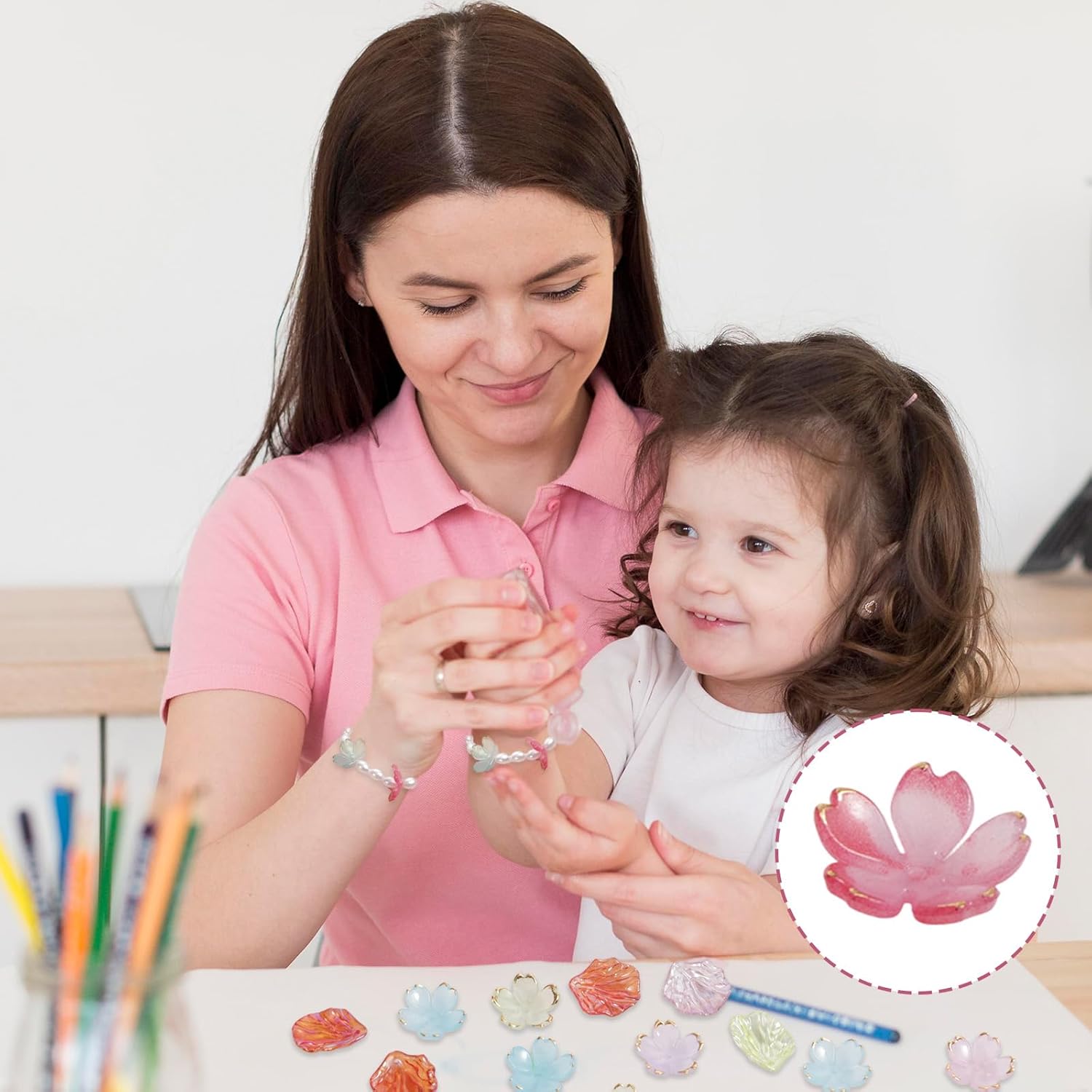 200pcs Acrylic Flower Beads, Mixed Color Floral Spacer Beads with Cherry Blossom & Camellia Shape Flower Plant Charm for Jewelry Making Necklace Bracelet Earrings & Craft Decorations - Image 6