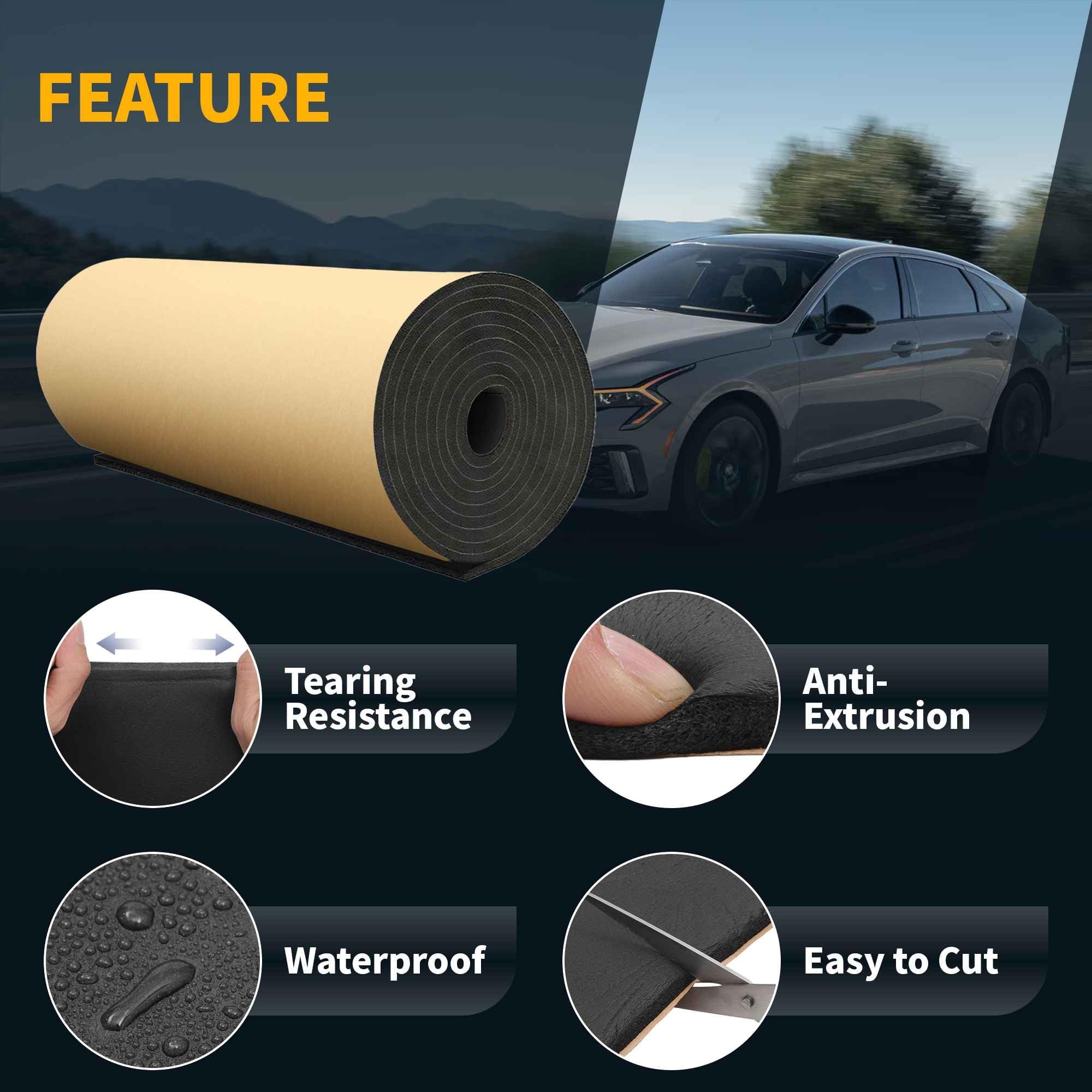 A ABSOPRO Aislamiento Acústico Térmico Para Auto Negro 1Pc 10Mm | Color: Negro, Grosor: 10Mm, Tamaño: 500X50Cm, Para Barco, Para Capó, Adhesivo