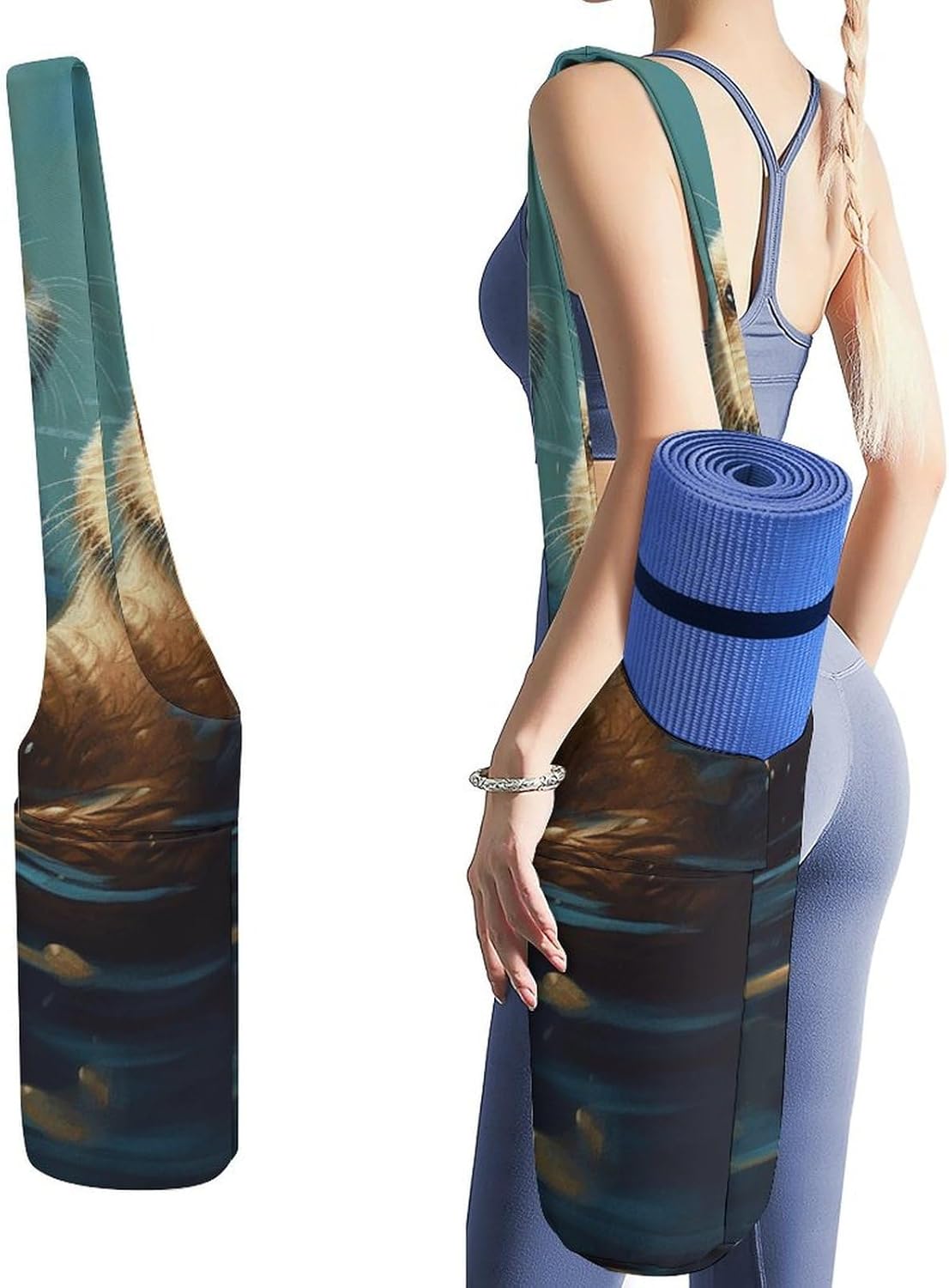 Sea Otters Painting Yoga Mat Bag Yoga Backpack Multi Pocket Exercise Yoga Mat Carrier Multi-Functional Storage Bag for Pilates Beach Travel And Everyday Use