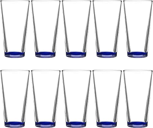 Libbey - Juego de 10 vasos mezcladores, 20 onzas, transparente, pub, base gruesa, color azul