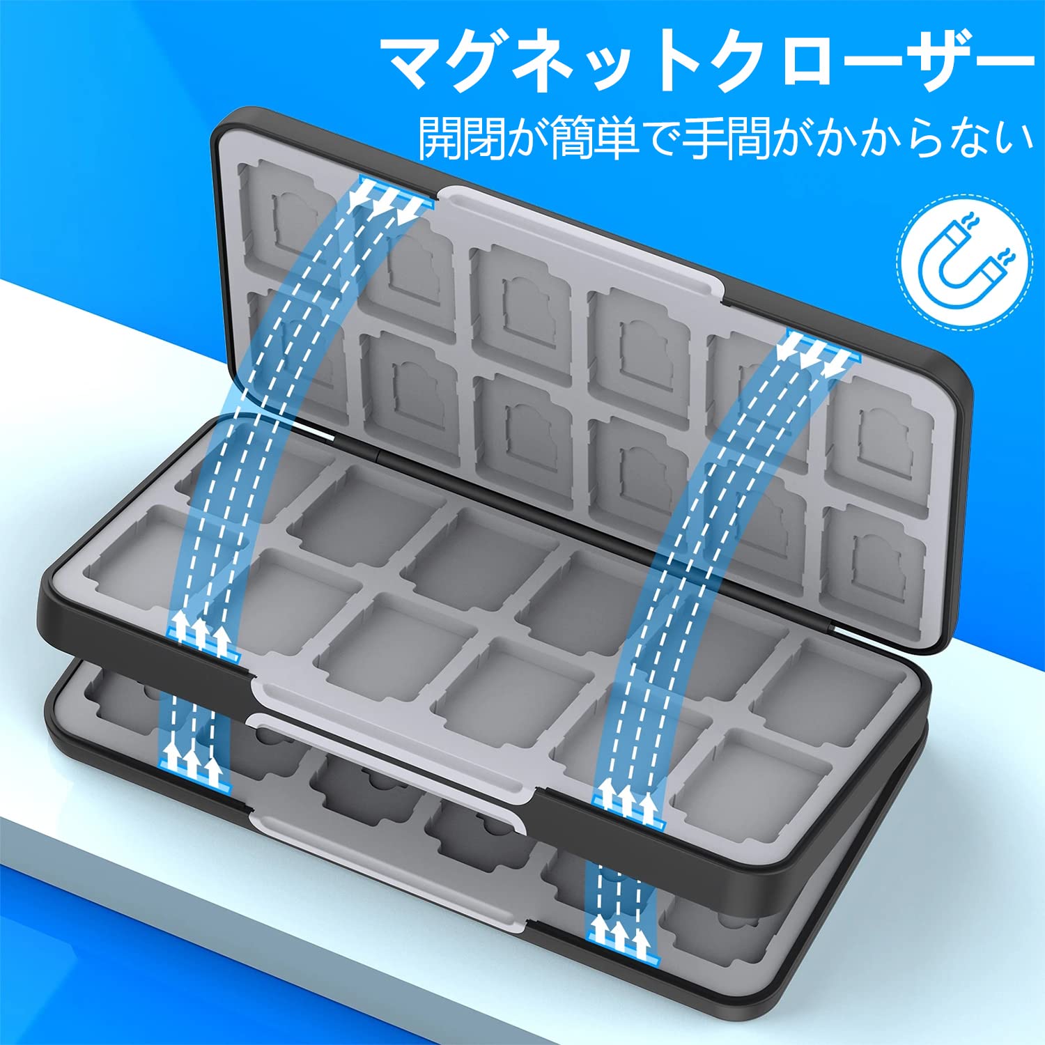 Switch Game Card Case, 24 Slots Card & 24 Slots Micro SD Card Storage Holder Box for NS Switch/Switch Lite/Switch OLED 2021, Hard Shell Protection and Durability, Slim and Portable Gaming Card Case