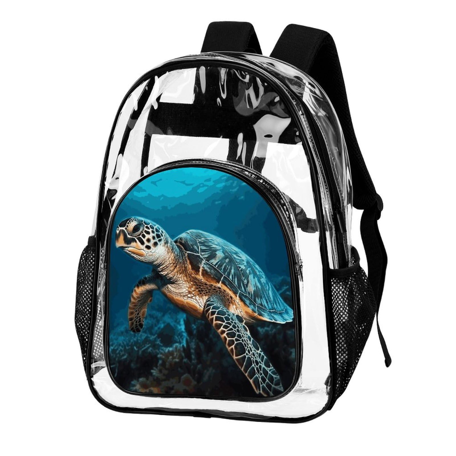 Sea Turtle2 Transparenter Rucksack, groß, transparent, PVC, Büchertasche für Sicherheit, Arbeit, Reisen, Stadion
