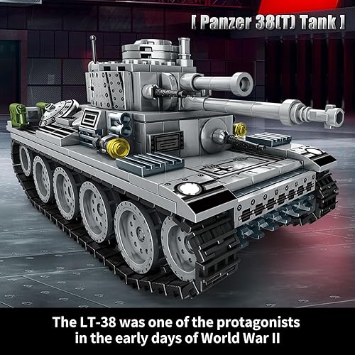 Miniatura 3 de Juegos de construcción de 1030 piezas de tanques del ejército de la Segunda Guerra Mundial, crea un Panzer alemán 38T y un tanque de tigre alemán,