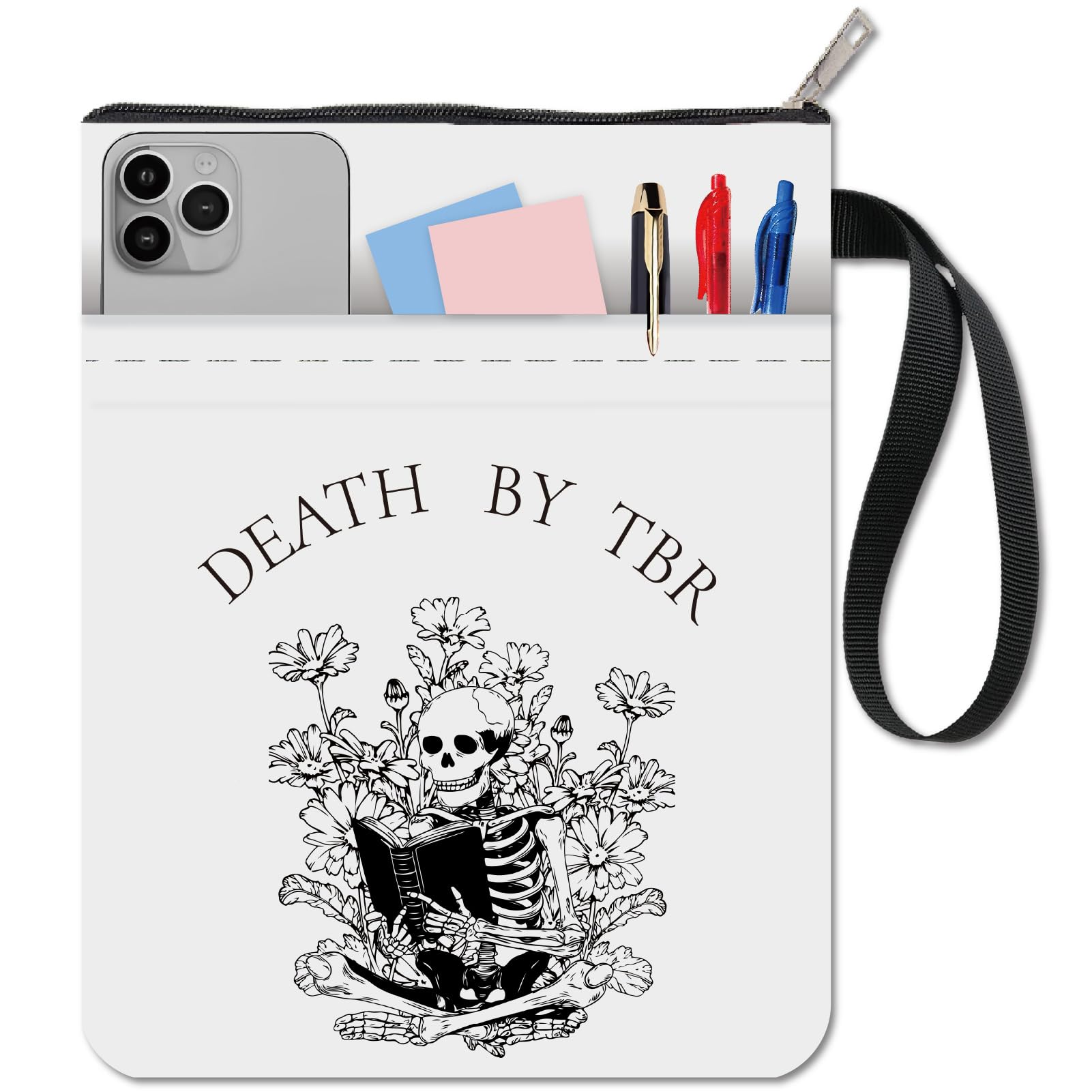 CRASPIRE Skeleton Book Sleeve Flower Book Protector Words Book Covers for Paperbacks Washable Fabric Cloth Book Cover with Zipper and Extra Sleeve Pocket for Book Lovers Classmate Halloween Gifts